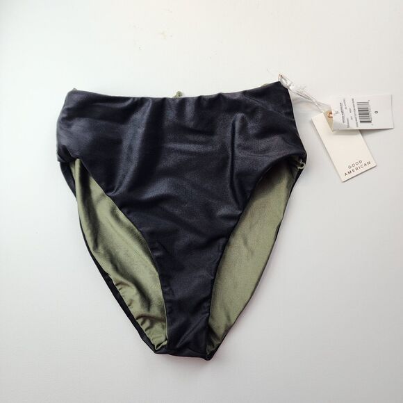 Good American Reversible High Waist Bikini Bottoms Size XS Black Green Cheeky - Picture 1 of 9